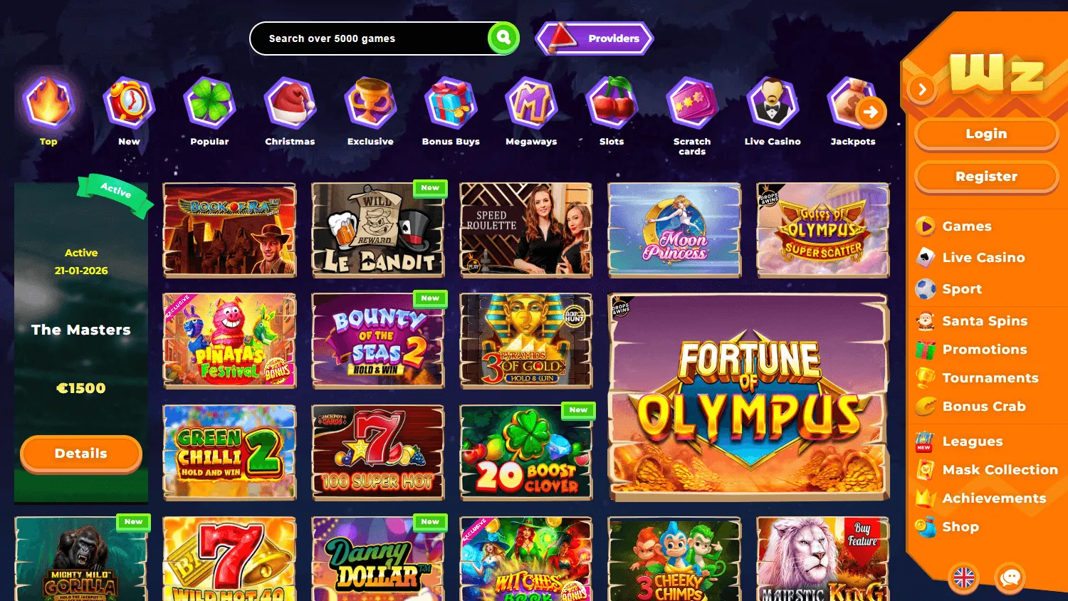 Wazamba Casino desktop games view