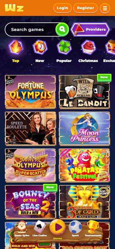 Wazamba Casino mobile browser games view