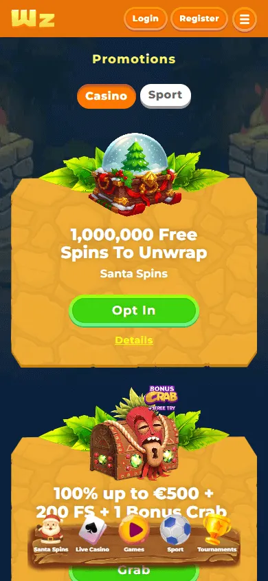 Wazamba Casino mobile browser promotions view
