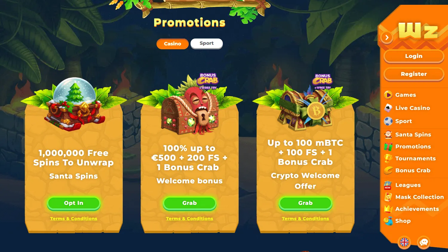 Wazamba Casino desktop promotions view